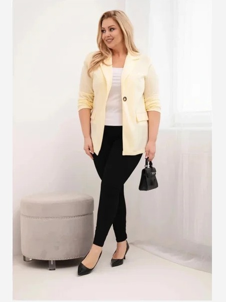 Dámska blúzka z viskózy Plus Size s dlhým rukávom a golierom citrónová