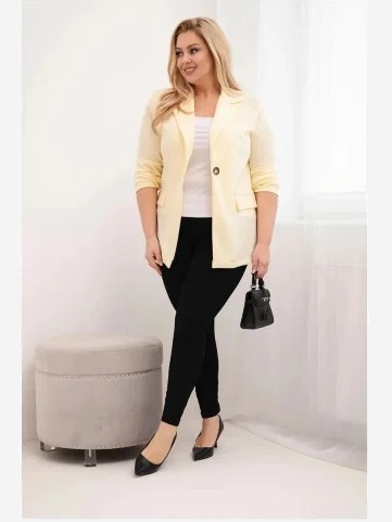 Dámska blúzka z viskózy Plus Size s dlhým rukávom a golierom citrónová