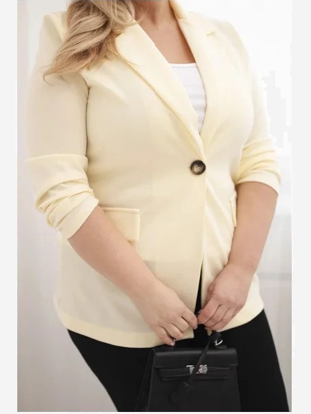 Dámska blúzka z viskózy Plus Size s dlhým rukávom a golierom citrónová