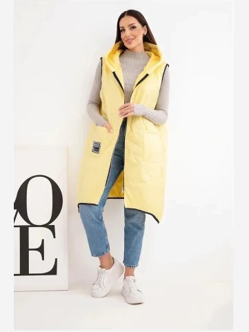 Dámska prešívaná vesta Plus Size s kapucňou na zips žltá