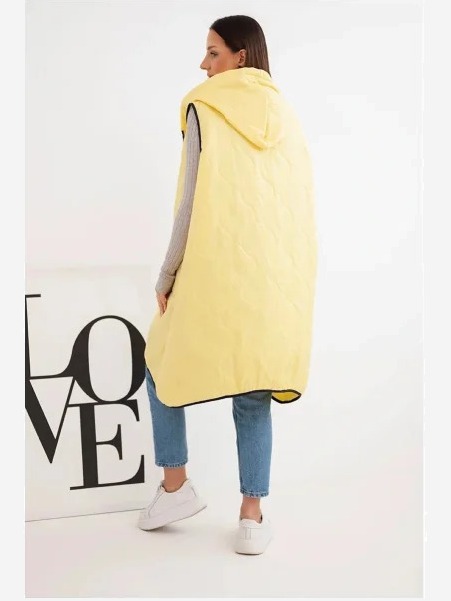 Dámska prešívaná vesta Plus Size s kapucňou na zips žltá