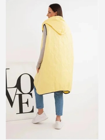 Dámska prešívaná vesta Plus Size s kapucňou na zips žltá