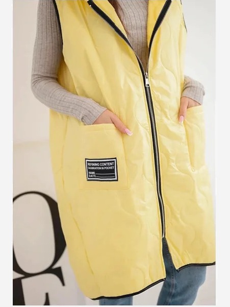 Dámska prešívaná vesta Plus Size s kapucňou na zips žltá