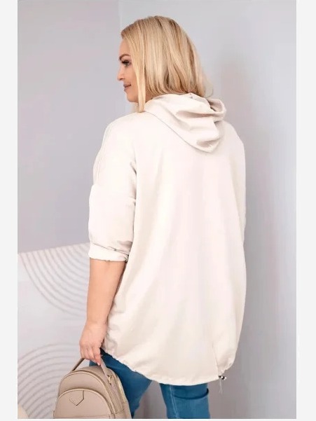 Dámska viskózová mikina Plus Size s kapucňou a klokaním vreckom bežová