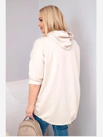 Dámska viskózová mikina Plus Size s kapucňou a klokaním vreckom bežová