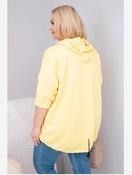 Dámska mikina Plus Size z viskózy s kapucňou a klokanovou kapsou žltá