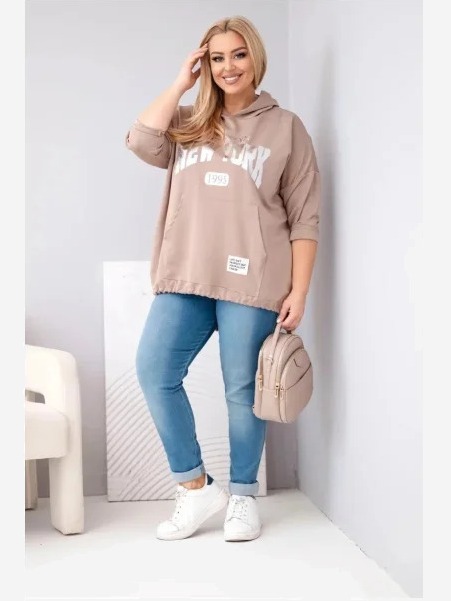 Dámska mikina Plus Size z viskózy s kapucňou a kangurovým vreckom fango