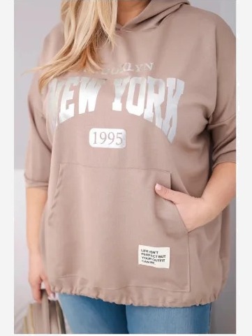 Dámska mikina Plus Size z viskózy s kapucňou a kangurovým vreckom fango