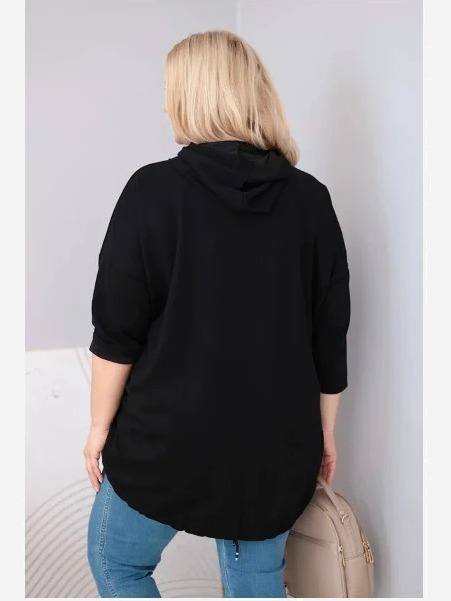 Dámska mikina Plus size z viskózy s kapucňou a klokaním vreckom čierna