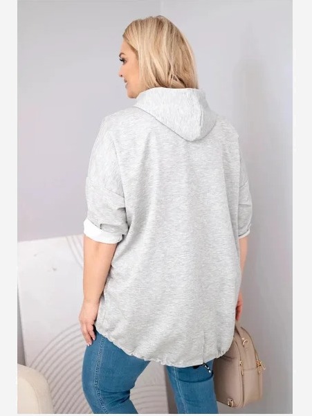 Dámska mikina Plus Size z viskózy s kapucňou a klokankovým vreckom sivý melír