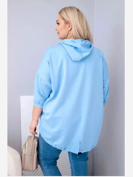 Dámska viskózová mikina plus size s kapucňou a klokankovým vreckom modrá