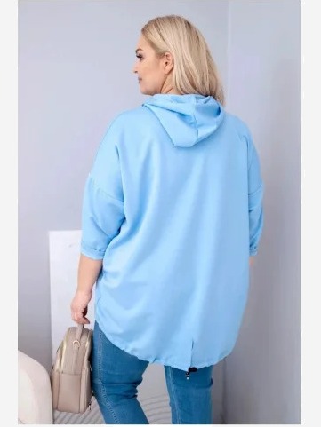 Dámska viskózová mikina plus size s kapucňou a klokankovým vreckom modrá