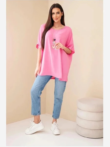 Oversize blúzka s príveskom ružová