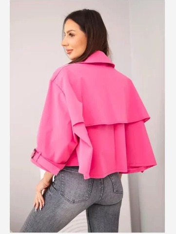 Dámska jarná bavlnená bunda zapínaná na gombíky s golierom ružová