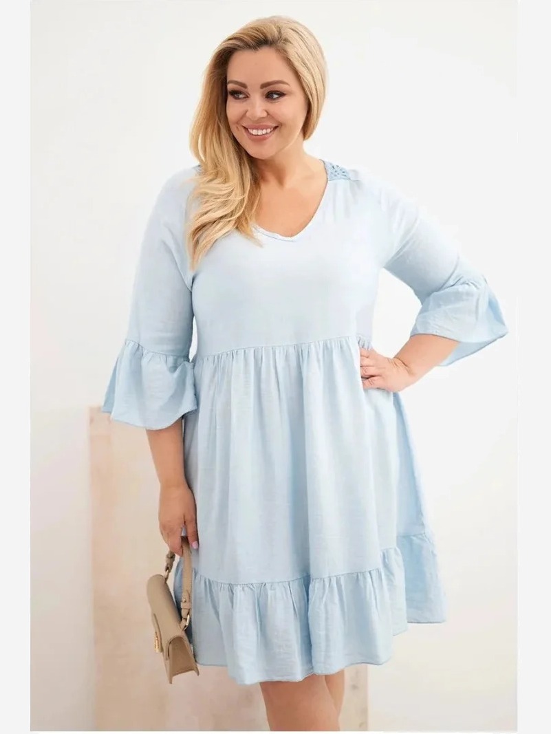 Dámske šaty Plus Size z viskózy s ažúrovým zdobením modrá