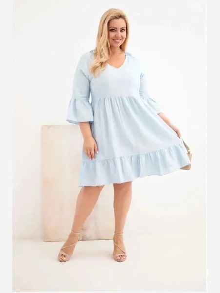 Dámske šaty Plus Size z viskózy s ažúrovým zdobením modrá