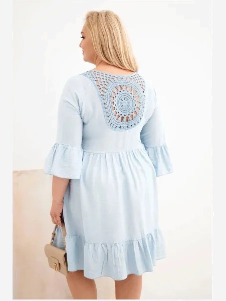 Dámske šaty Plus Size z viskózy s ažúrovým zdobením modrá