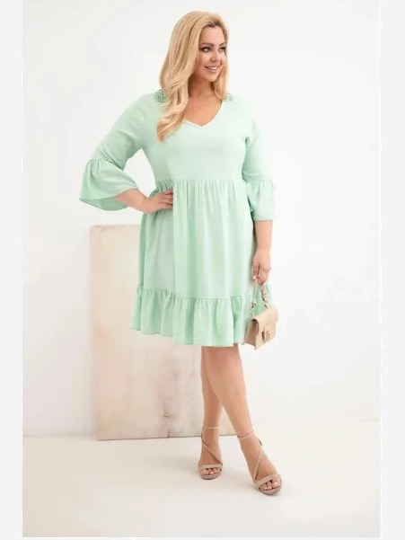 Dámske Plus Size viskózové šaty so ažúrovým zdobením tmavomätová