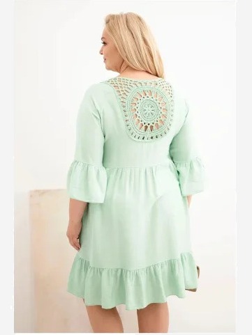 Dámske Plus Size viskózové šaty so ažúrovým zdobením tmavomätová