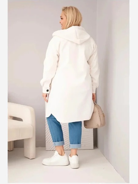 Dámsky kabát Plus Size s kapucňou zapínaný na gombíky svetlý béžový
