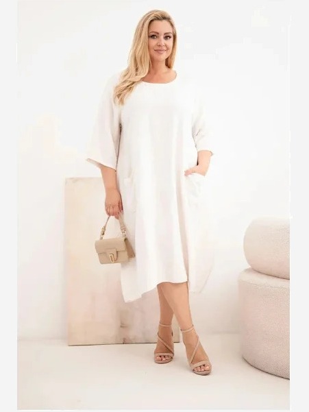 Dámske Plus Size viskózové šaty s vreckami krátky rukáv béžová