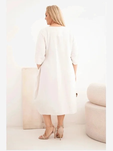 Dámske Plus Size viskózové šaty s vreckami krátky rukáv béžová