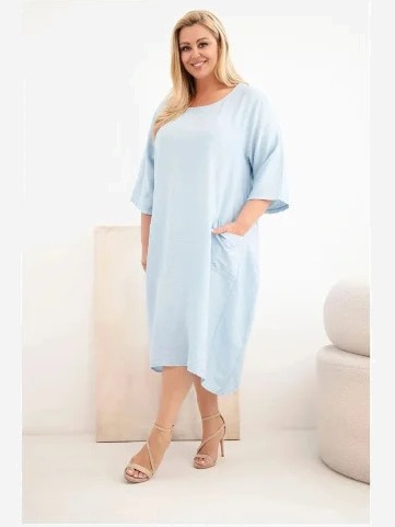 Dámske šaty Plus Size z viskózy s vreckami a krátkym rukávom modré