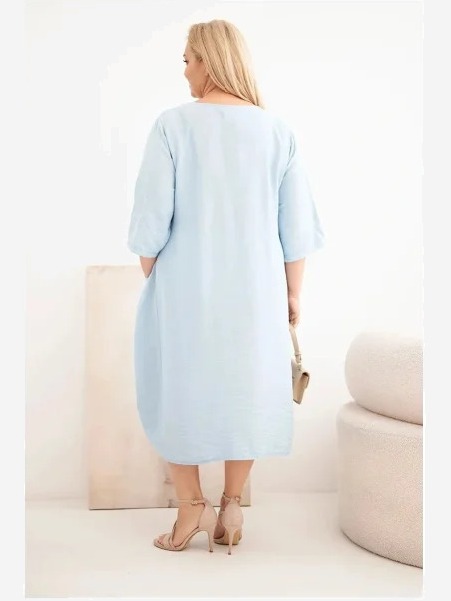 Dámske šaty Plus Size z viskózy s vreckami a krátkym rukávom modré