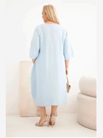Dámske šaty Plus Size z viskózy s vreckami a krátkym rukávom modré