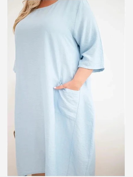 Dámske šaty Plus Size z viskózy s vreckami a krátkym rukávom modré