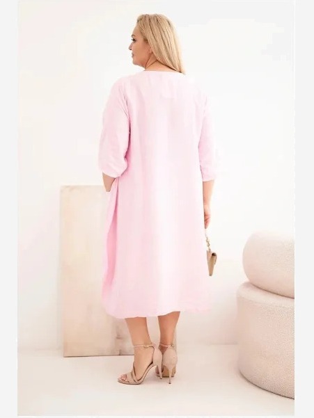 Dámske viskózové šaty Plus Size s vreckami a krátkym rukávom cukríková ružová