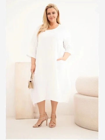 Dámske šaty Plus Size z viskózy s vreckami krátky rukáv biela