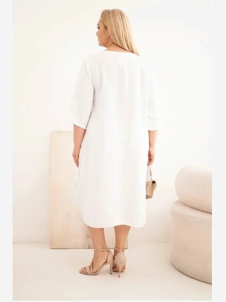 Dámske šaty Plus Size z viskózy s vreckami krátky rukáv biela