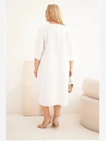 Dámske šaty Plus Size z viskózy s vreckami krátky rukáv biela