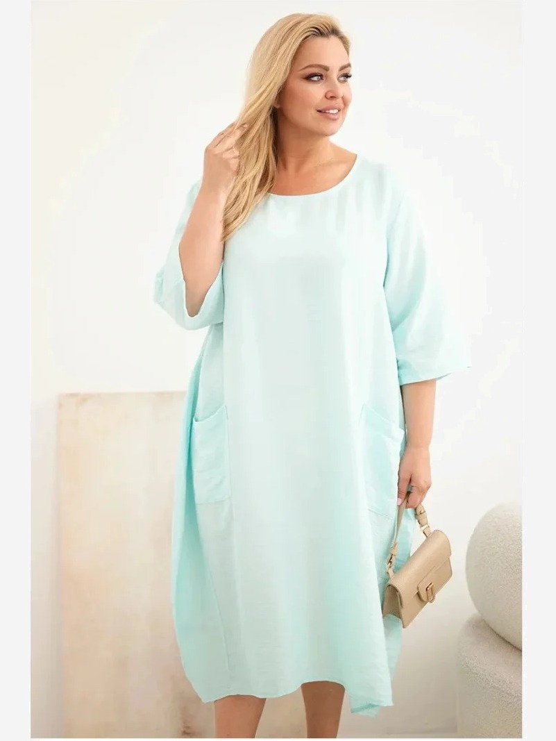 Dámske šaty Plus Size z viskózy s vreckami s krátkym rukávom mintová