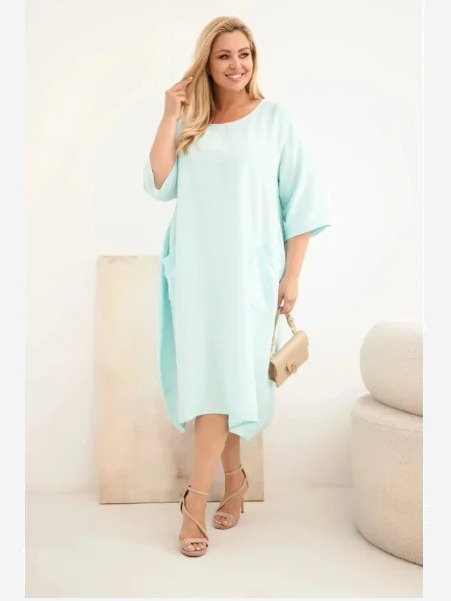 Dámske šaty Plus Size z viskózy s vreckami s krátkym rukávom mintová