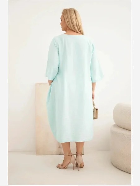 Dámske šaty Plus Size z viskózy s vreckami s krátkym rukávom mintová