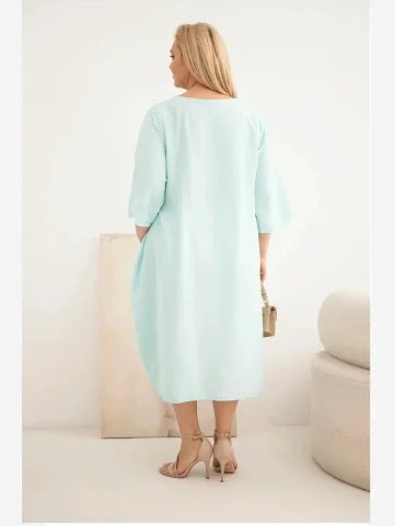 Dámske šaty Plus Size z viskózy s vreckami s krátkym rukávom mintová