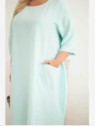 Dámske šaty Plus Size z viskózy s vreckami s krátkym rukávom mintová