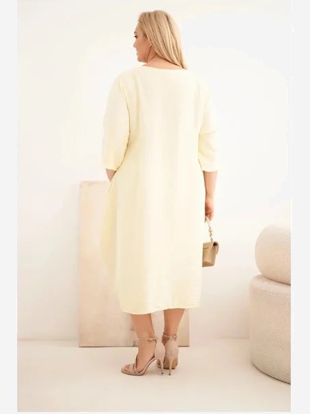 Dámske šaty Plus Size z viskózy s vreckami s krátkym rukávom žltá