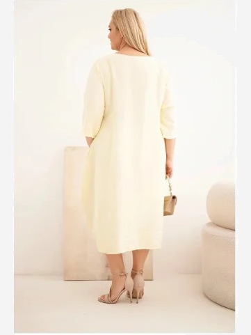 Dámske šaty Plus Size z viskózy s vreckami s krátkym rukávom žltá