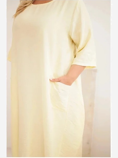 Dámske šaty Plus Size z viskózy s vreckami s krátkym rukávom žltá