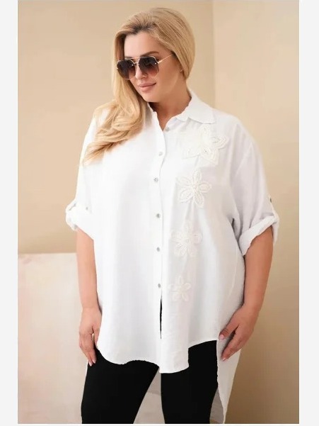 Dámska košeľa Plus Size z viskózy s kvetinovým vyšívaním biela