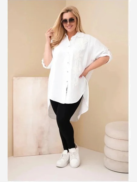 Dámska košeľa Plus Size z viskózy s kvetinovým vyšívaním biela