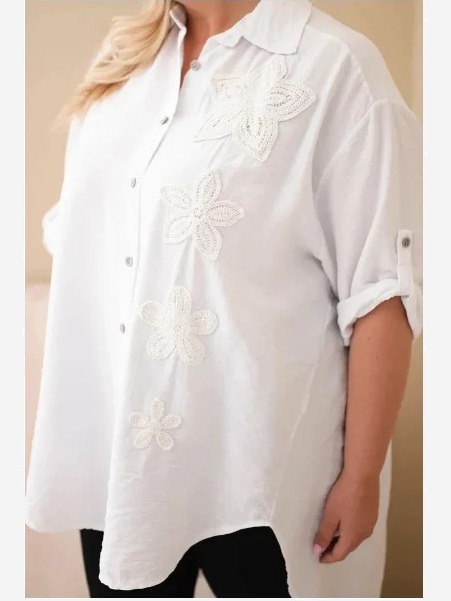 Dámska košeľa Plus Size z viskózy s kvetinovým vyšívaním biela