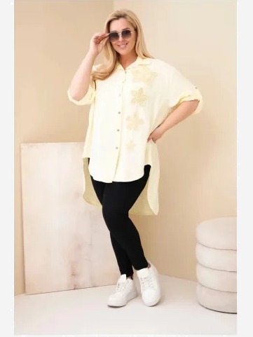 Dámska košeľa Plus Size z viskózy s kvetinovým vyšívaním žltá