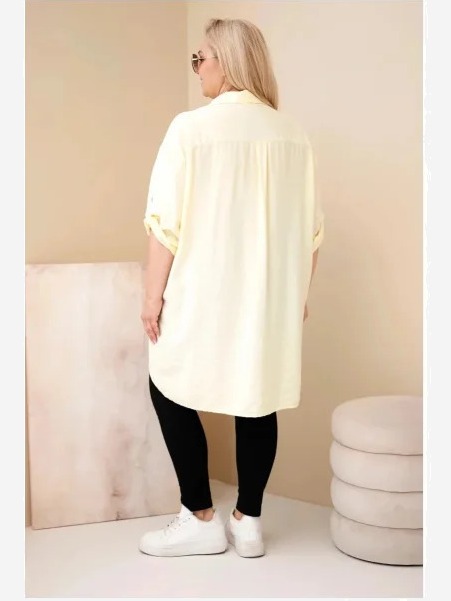 Dámska košeľa Plus Size z viskózy s kvetinovým vyšívaním žltá