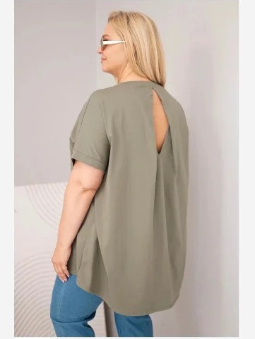 Dámska bavlnená blúzka Plus Size s krátkym rukávom khaki
