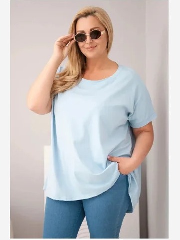 Dámska Plus Size bavlnená blúzka s krátkym rukávom modrá