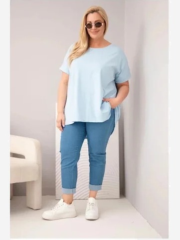 Dámska Plus Size bavlnená blúzka s krátkym rukávom modrá